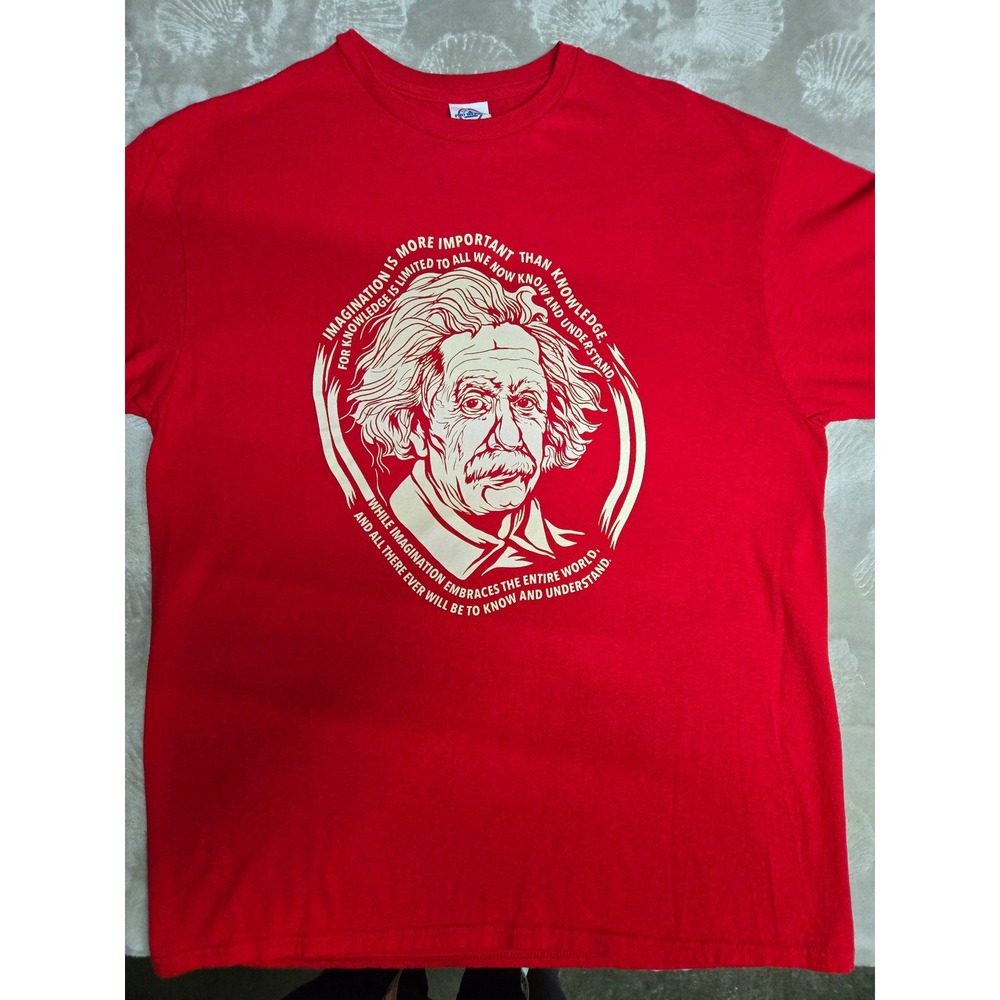 Albert Einstein Imagination Quote Graphic Tee Red Short Sleeve T-Shirt Mens L